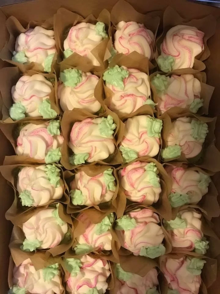 Pink and green floral cupcakes